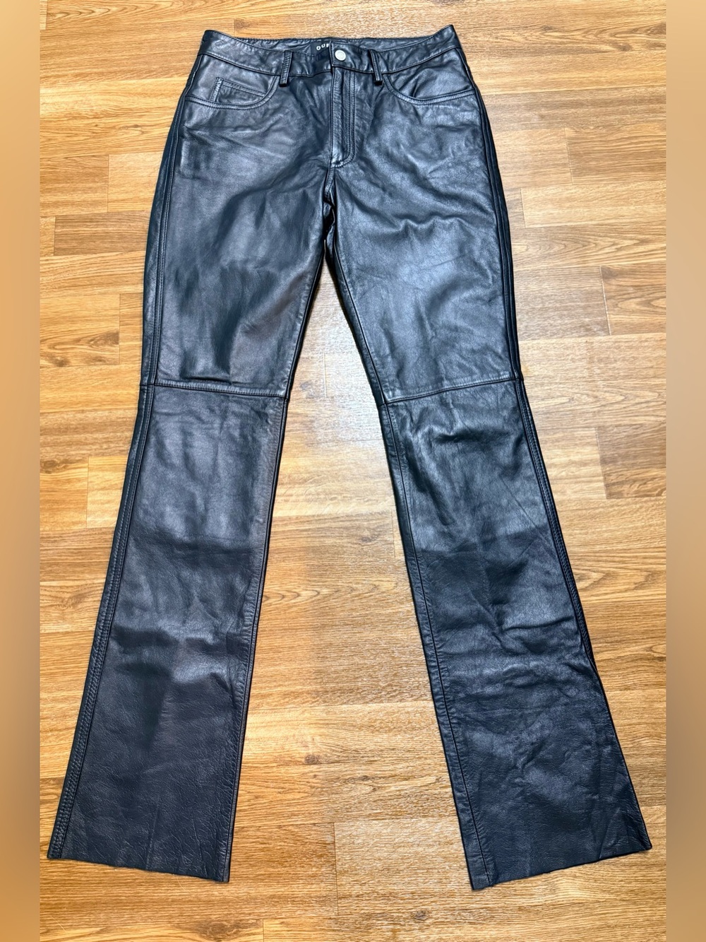 NWT Guess Black 100% Leather Black straight leg pants chic biker size 2 tall